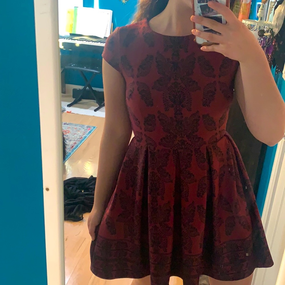 Burgundy and black event dress